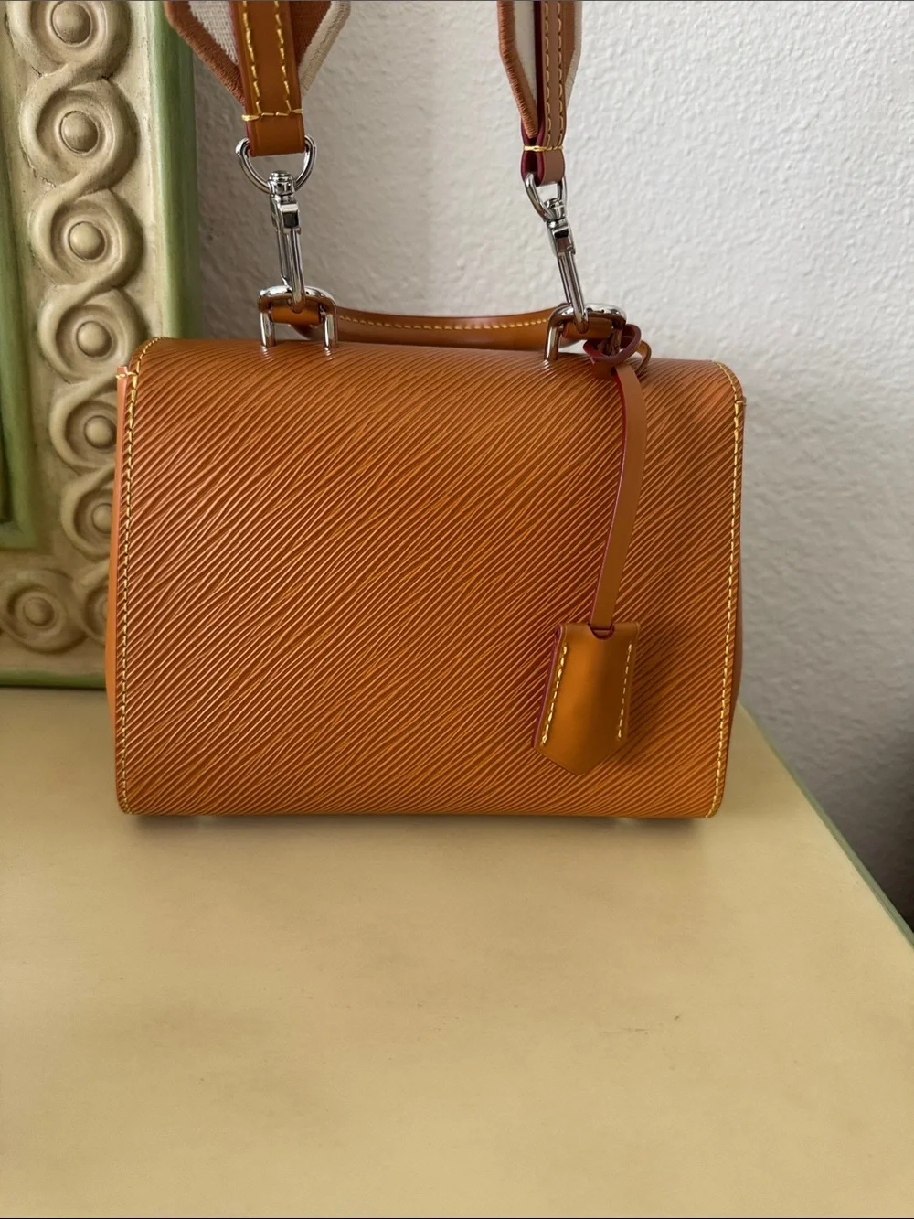 Louis Vuitton Brown Epi Leather Top Handle Satchel with Branded Strap